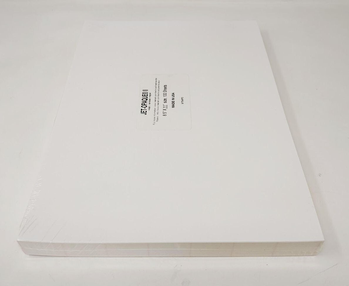 Jet Opaque II Heat Transfer Paper for Dark Fabrics 8.5x11 -100 Sheets INKJET