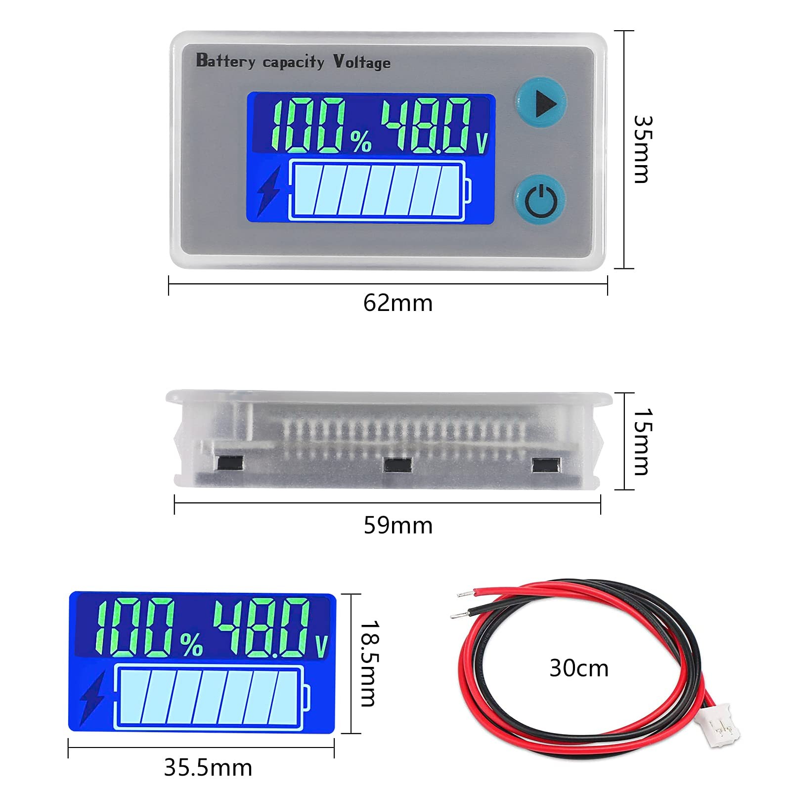 ALMOCN 10-100V Battery Monitor LCD 12V 24V 36V 48V Digital Battery Capacity V...