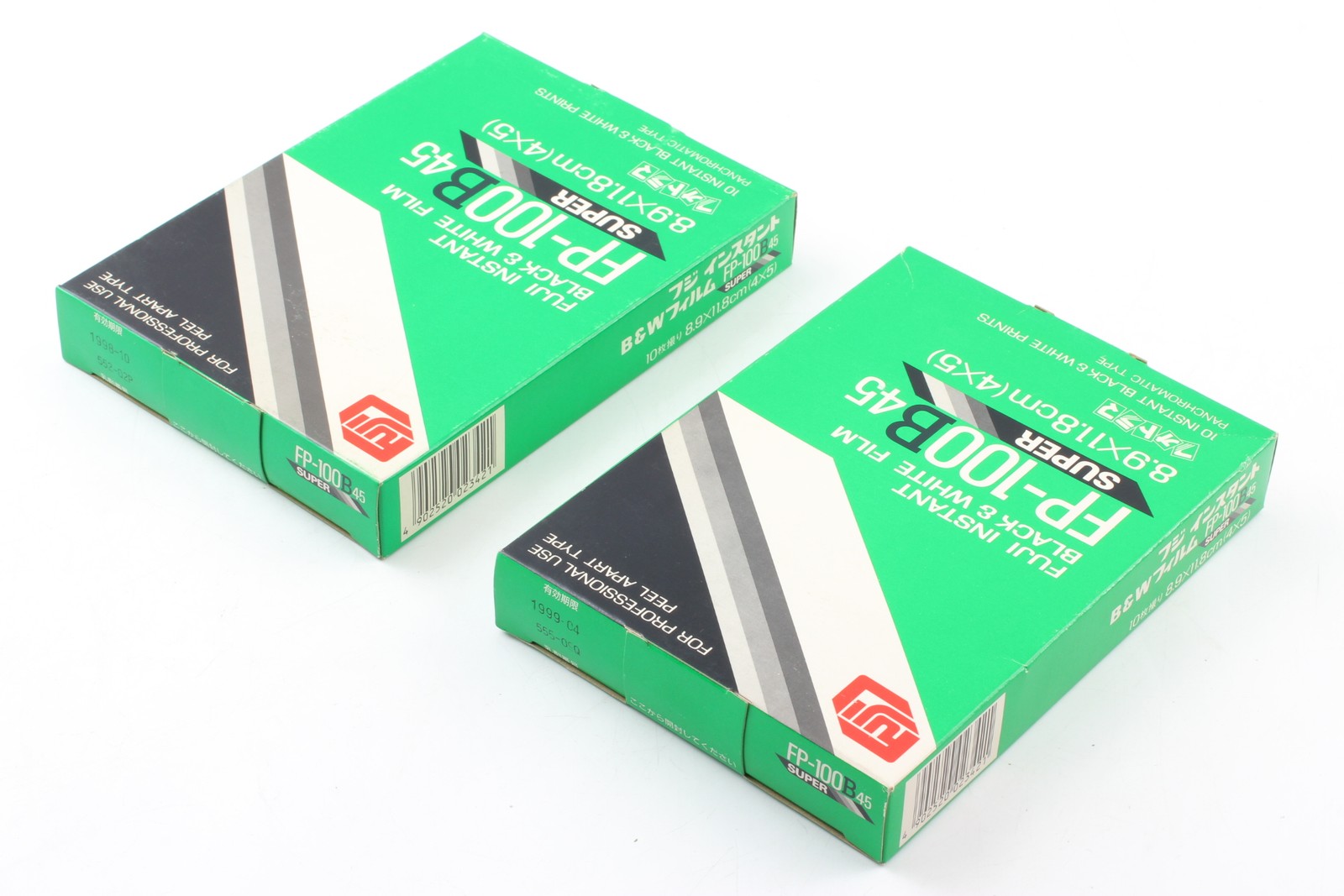 [Unused] 2 Packs Fujifilm FP-100B 45 4x5 Instant B&W Film From Japan