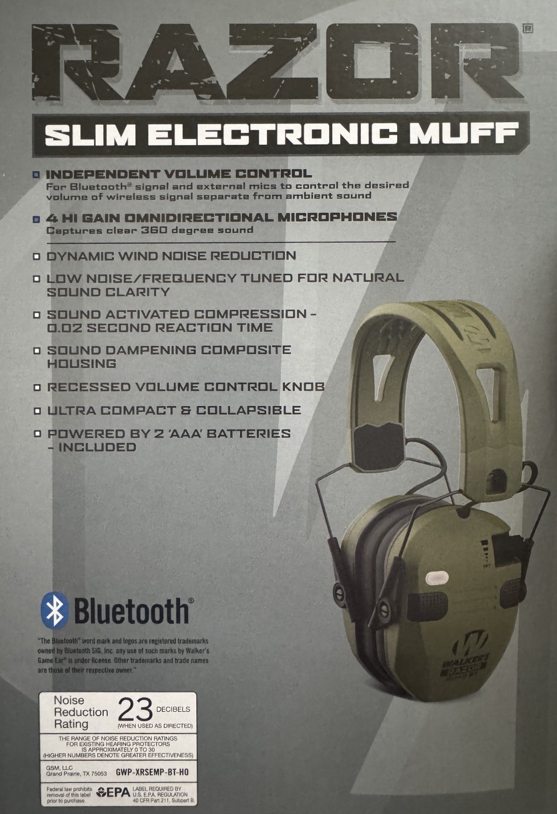 Walker's Razor Quad Bluetooth Tacti-Grip Slim Digital Muff Ear Protection | NEW