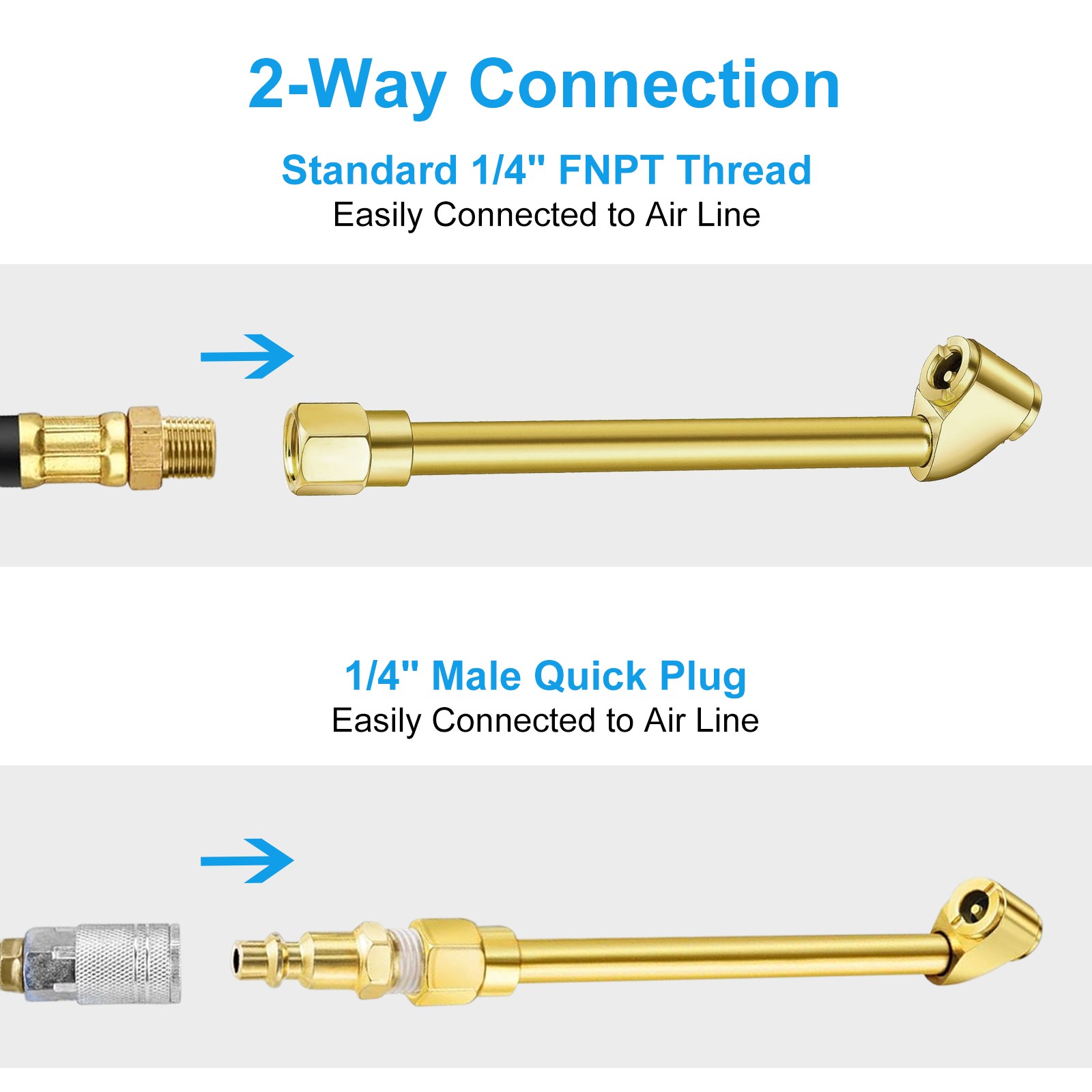 Dual Head & Ball-End Air Chuck Kit 1/4" NPT Thread, Quick Connect for Car Truck
