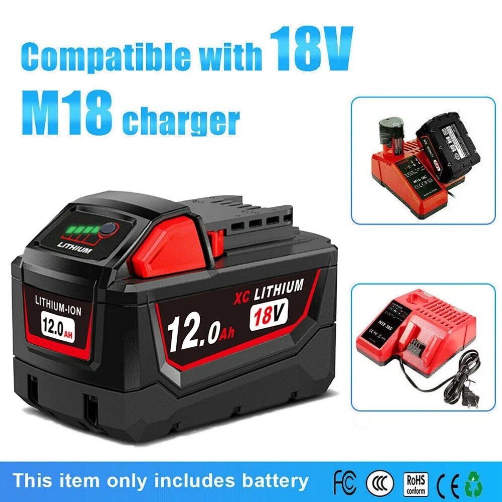 2 Pack For Milwaukee for M18 12.0AH Battery Lithium Extended Capacity 48-11-1812