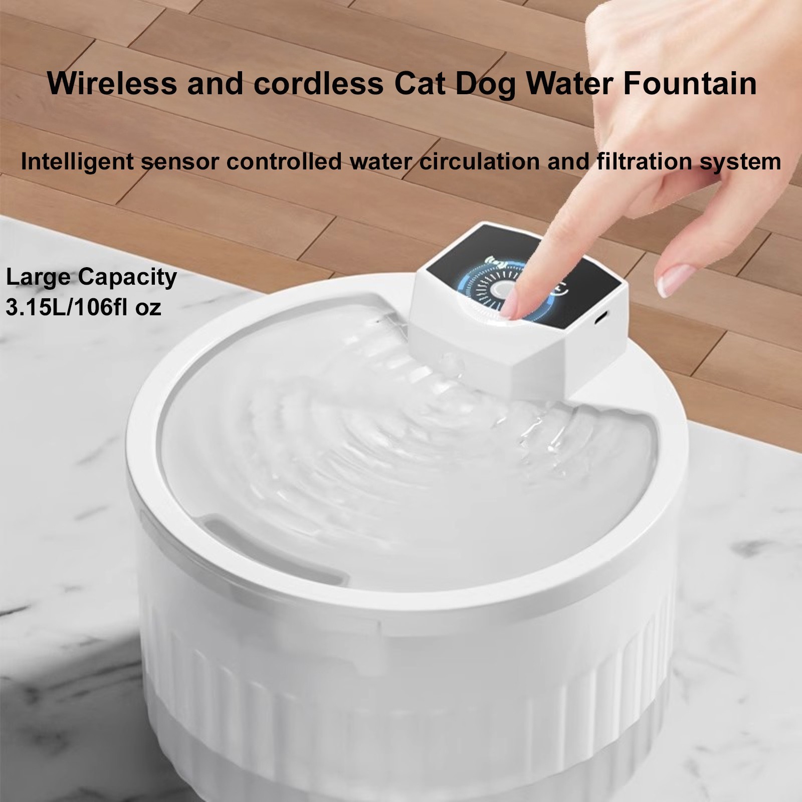 Wireless Cat Water Fountain Cordless Battery Operated Motion Senor Fountain 3.1L