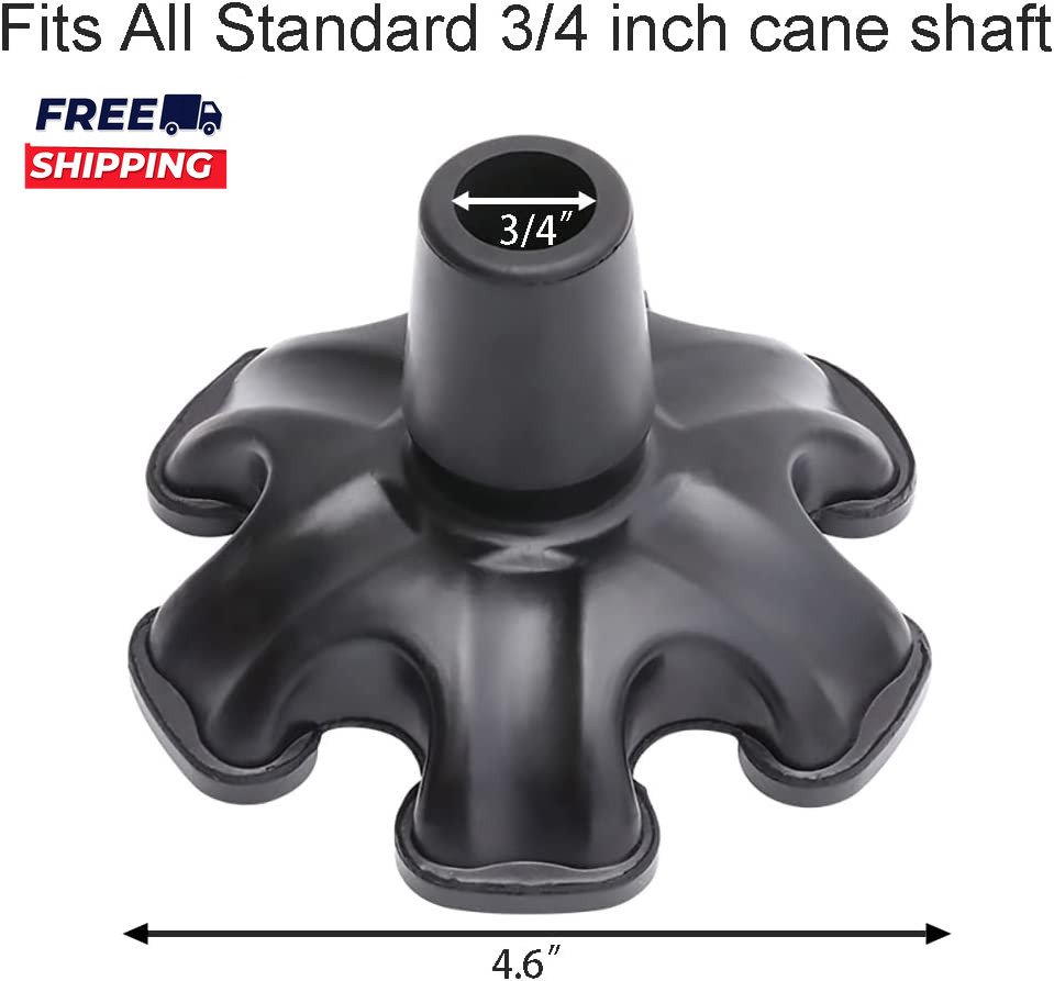 Cane Tip with 6 Support Rubber Foot for Walking Canes 3/4 Inch Shaft, Self-Stand
