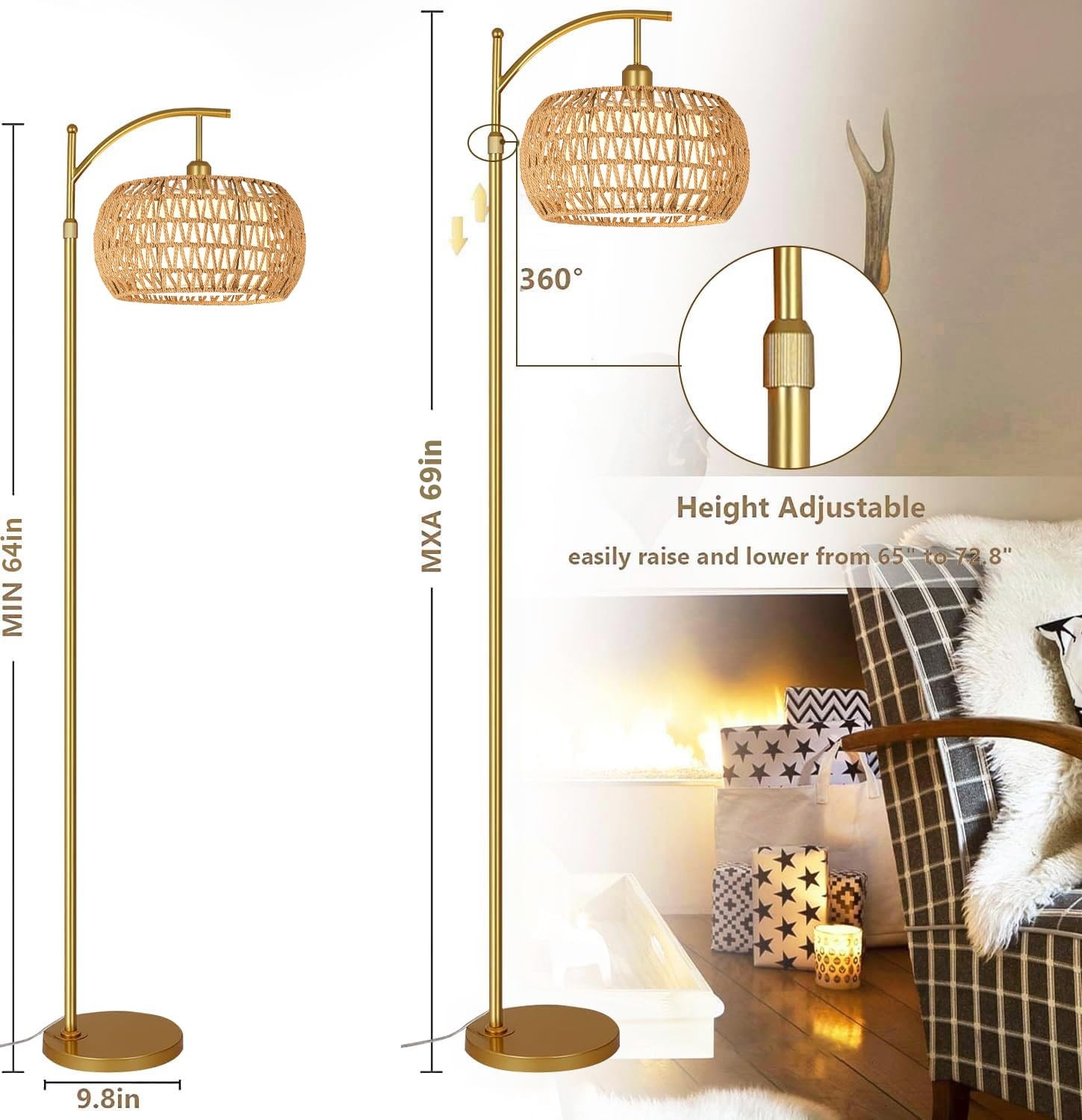 Gold Floor Lamp for Living Room with 3 Color 12.2 inch, gold-cydariform