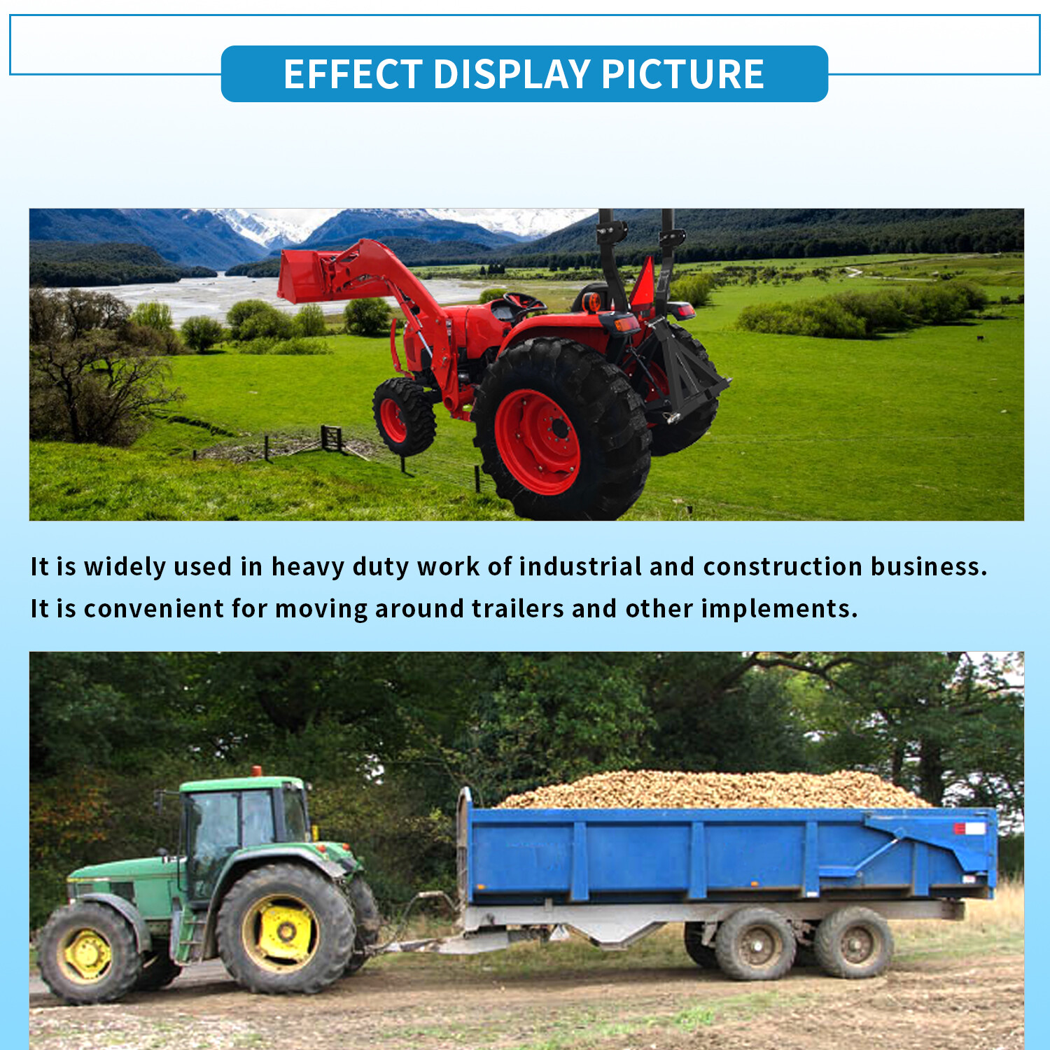 3 Point 2'' Trailer Receiver Hitch Tow Drawbar Category 1 Tractor Adapter