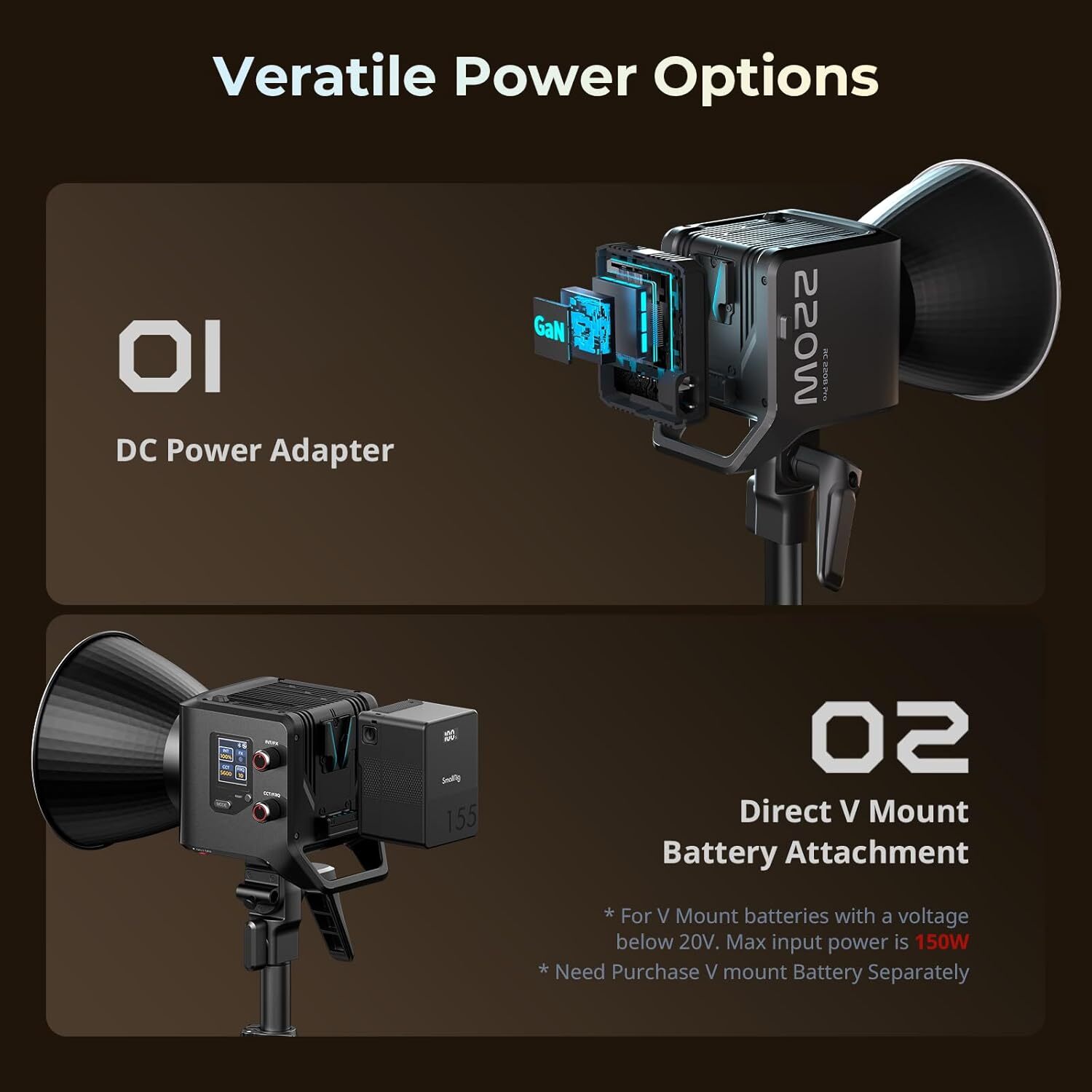 SmallRig RC 220B Pro 220W COB Video Light, Bi-Colour Video Light 2700K-6500K