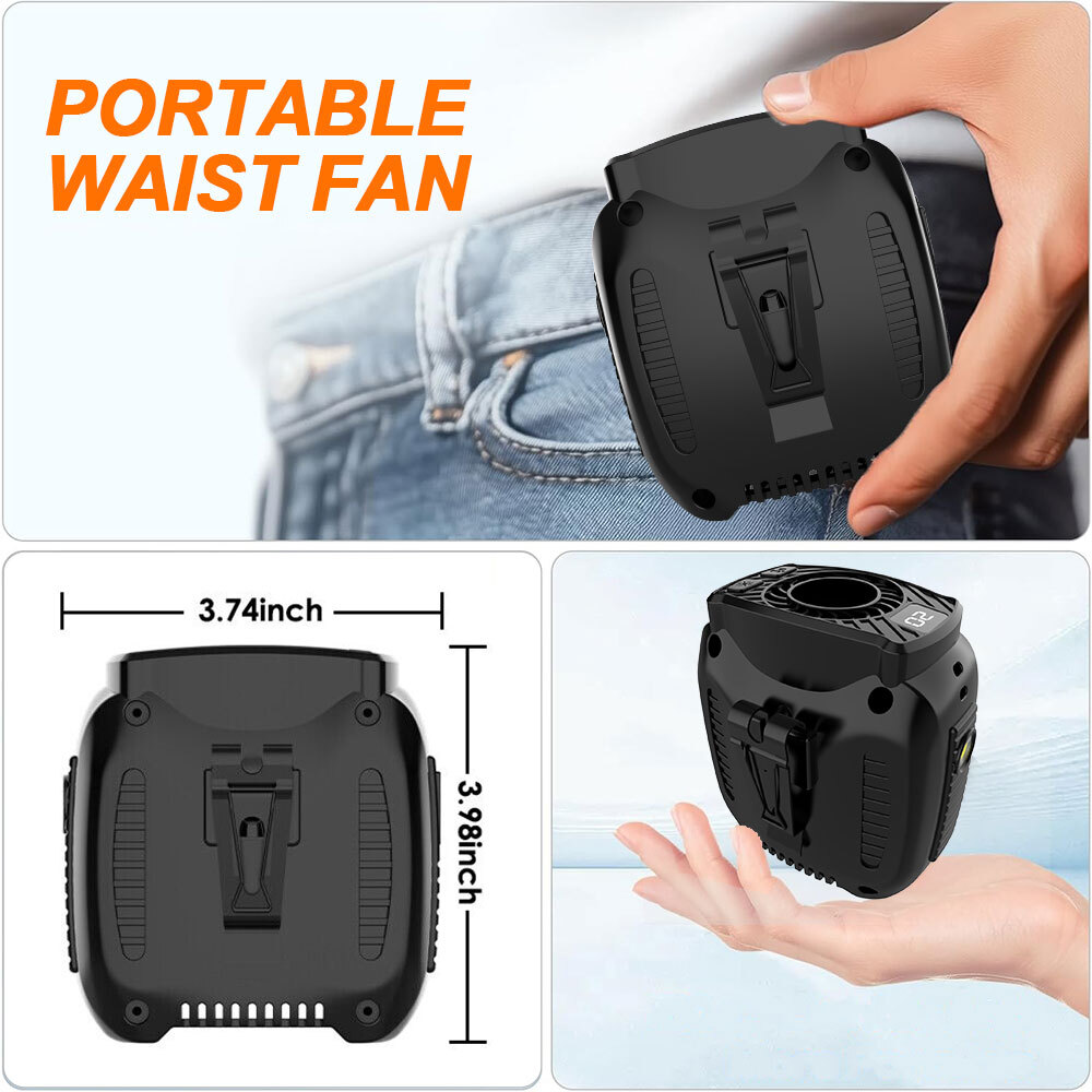 Portable Waist Clip Fan with LED 10000mAh USB Rechargeable Hanging Belt Cooling