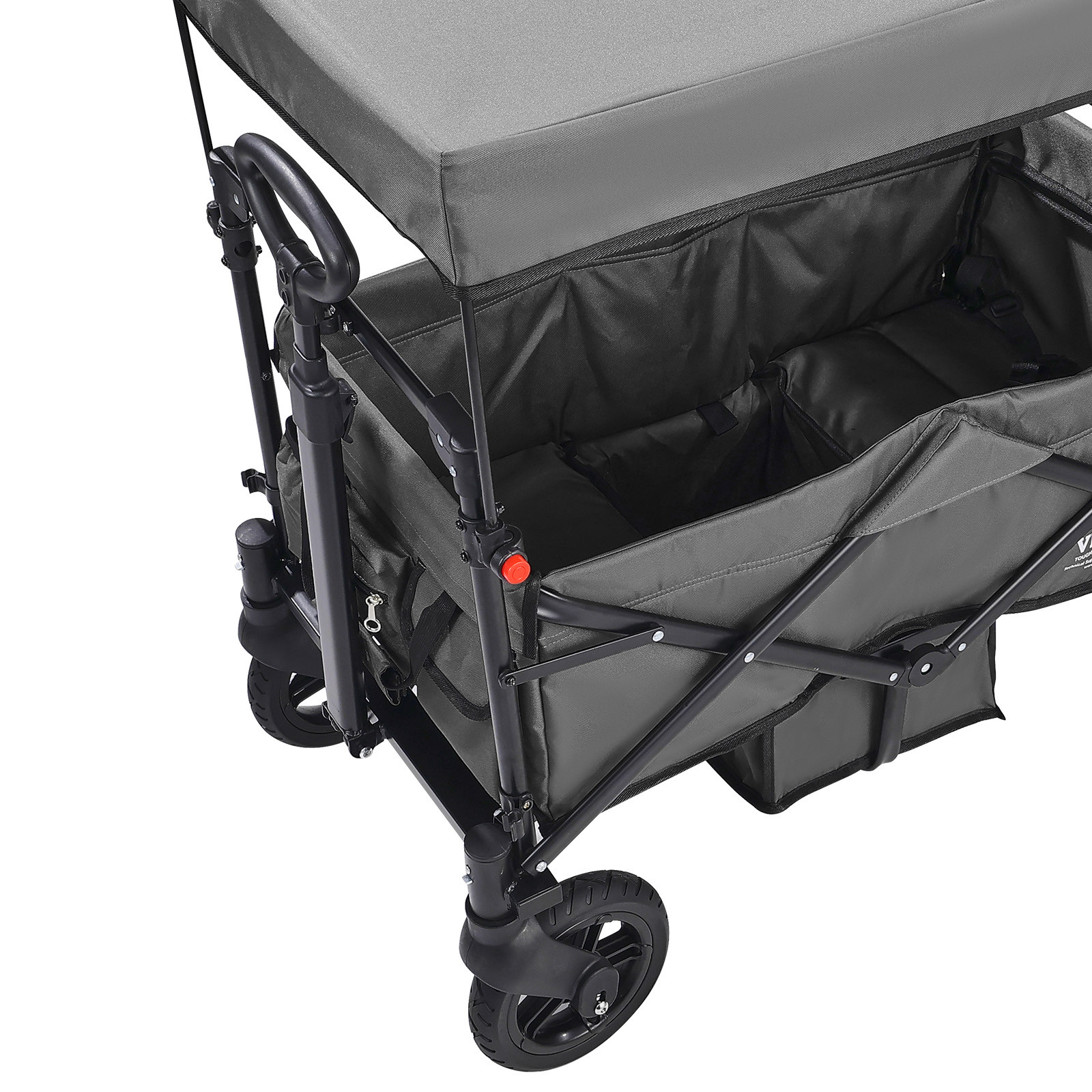 VEVOR Wagon Stroller Push Pull Quad Collapsible for 2 Kids w/ Canopy Dark Grey