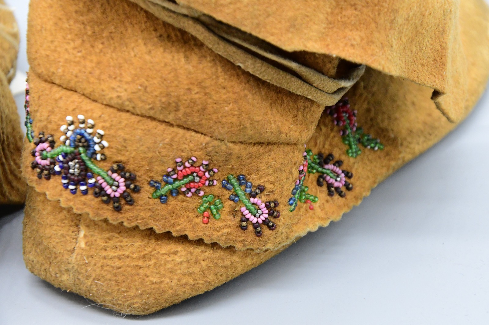 Chippewa Moccasins Part Sinew Sewn Smoked Moosehide 1880s-1910