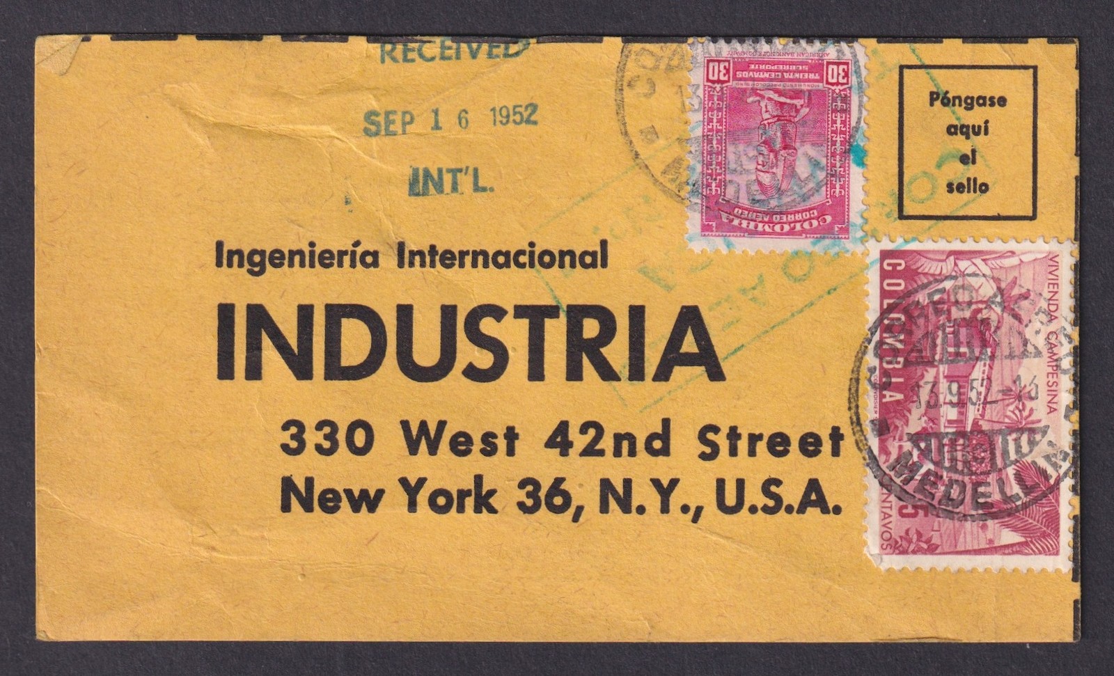 Colombia 1952 Special postcard Medellin to New York USA