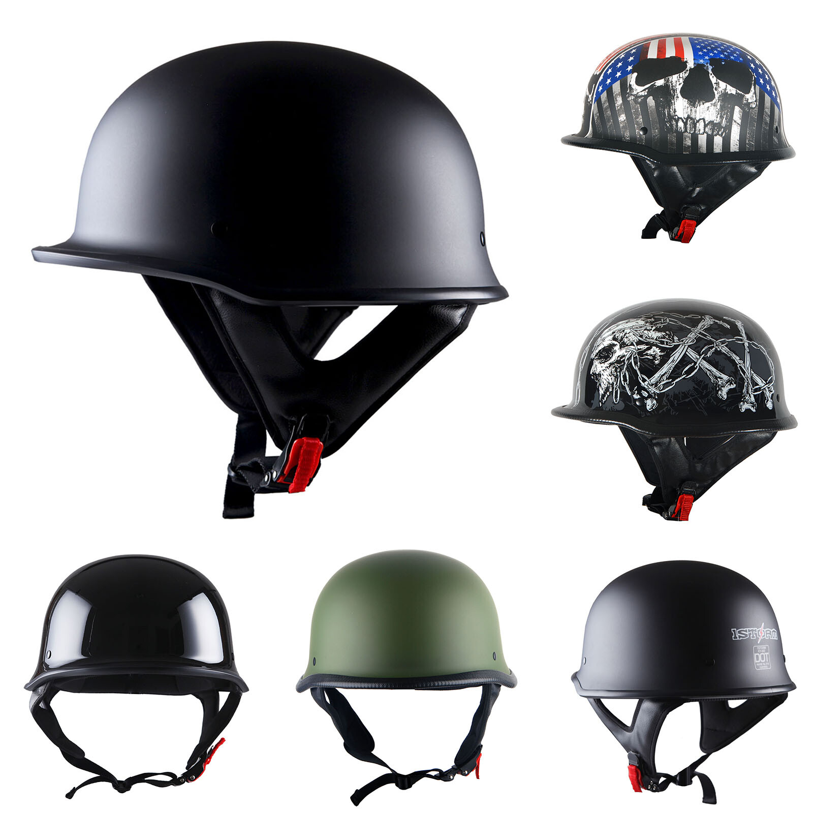 DOT 1Storm Motorcycle Half Face Helmet Mopeds Scooter Novelty German Matt Black