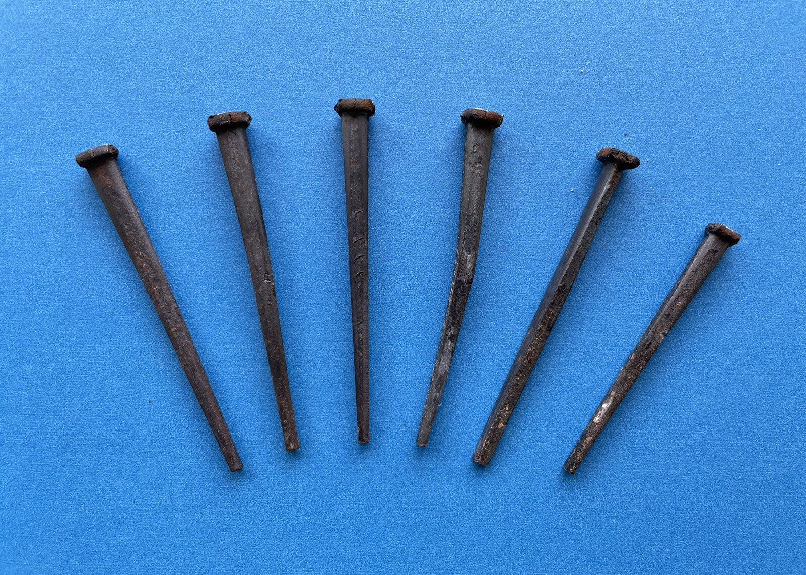 Lot Of 5 Iron Hand Cut 3” Square Head Nails Used Rusty Vintage (plus One 2.5”)