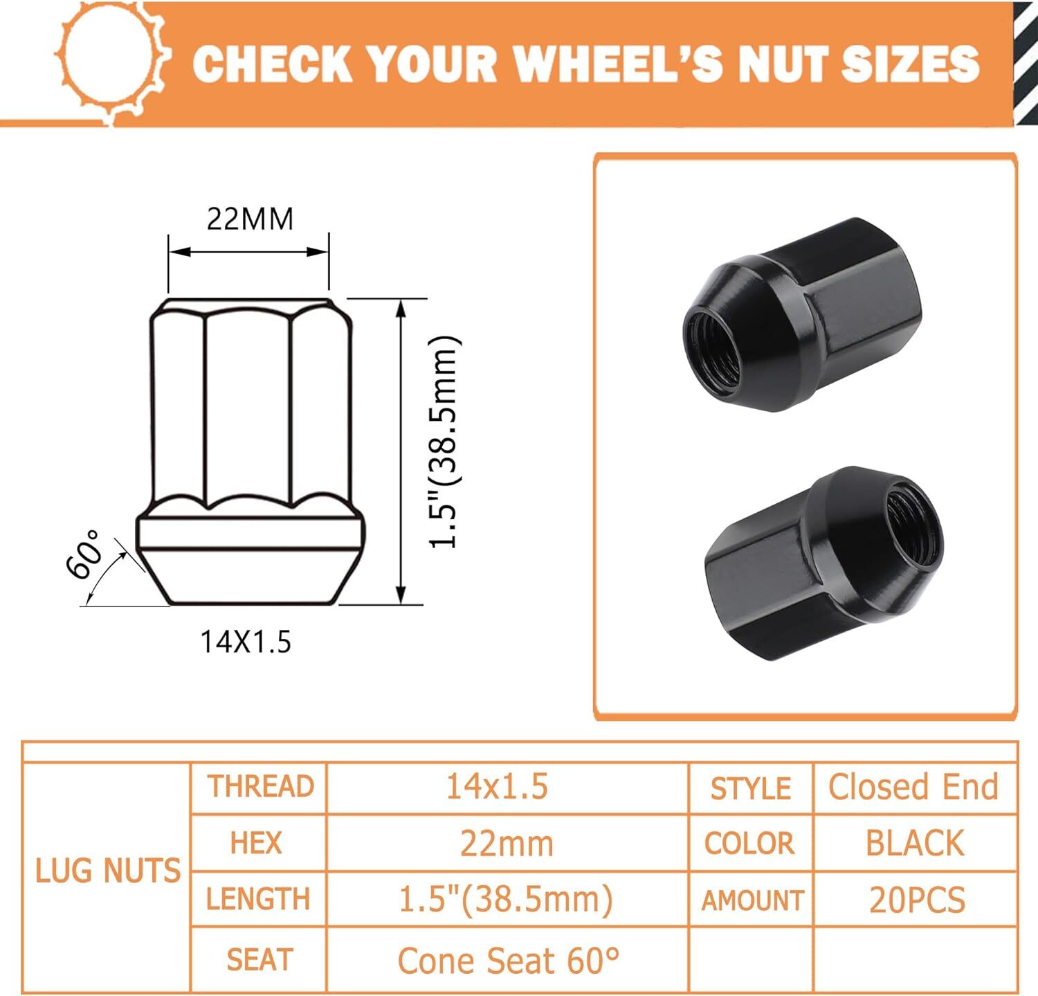 2012-2022 Dodge Ram 1500 OEM Black Lug Nuts 14x1.5 Set of 20 Pieces Mopar
