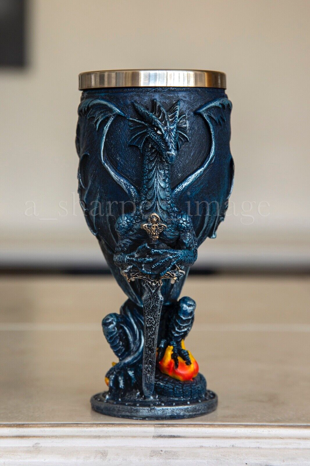 Fierce Guardian Dragon & Sword Wine Goblet 6.5" Tall 8 oz Gothic Fantasy Art!