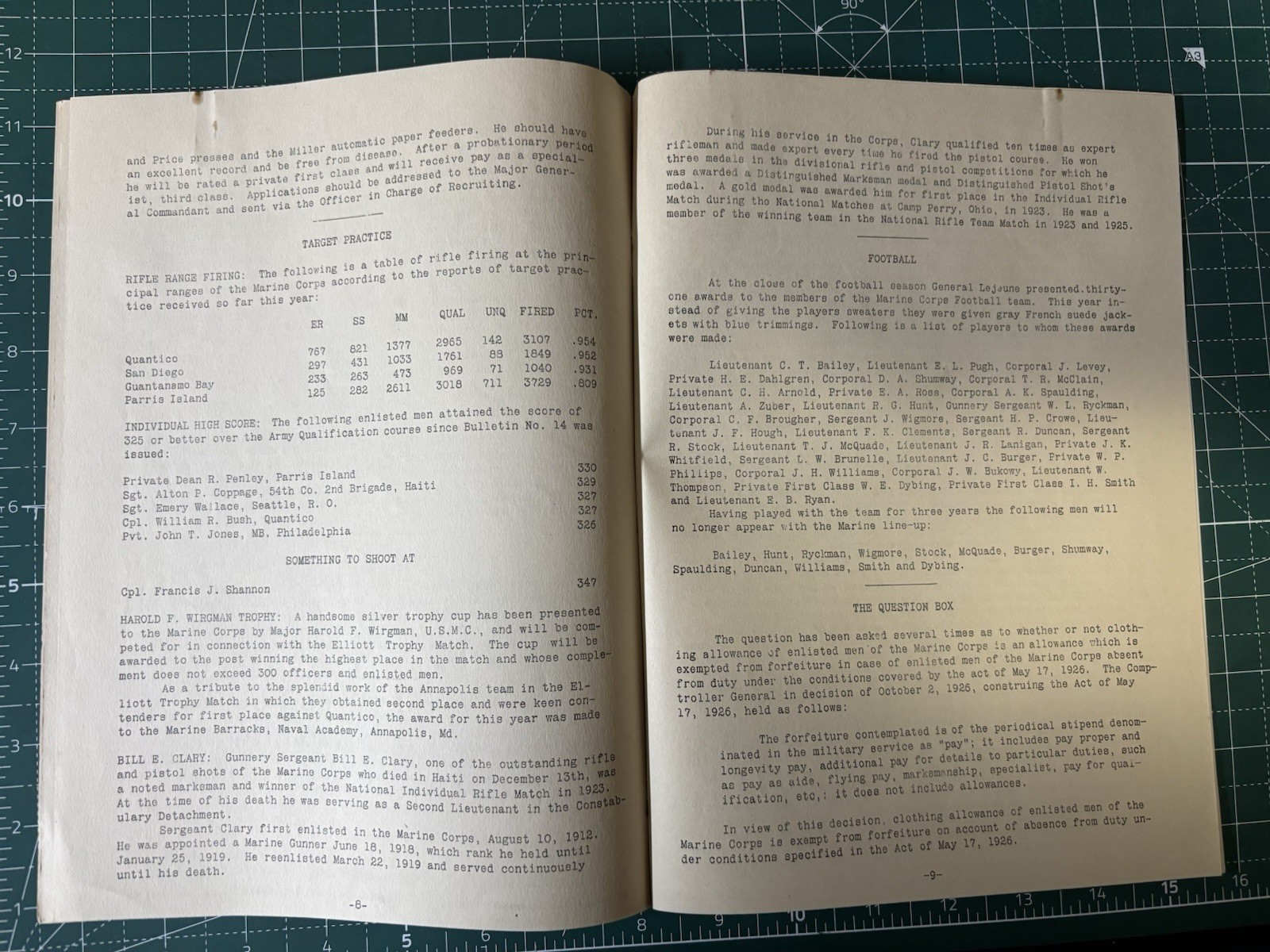 Post WW1 USMC Rare General Lejeune Headquarters Bulletin Document 1926