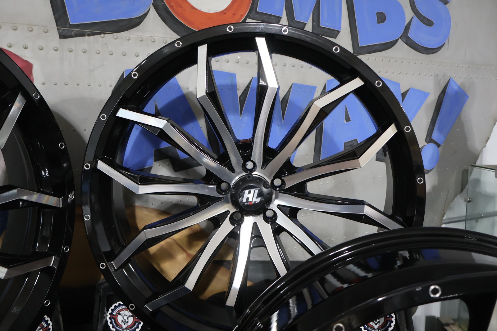 24HL21-1145 NEW HIGH LIFTER GLOSS BLACK/MACHINED 24X7 WHEELS FITS POLARIS RZR RA