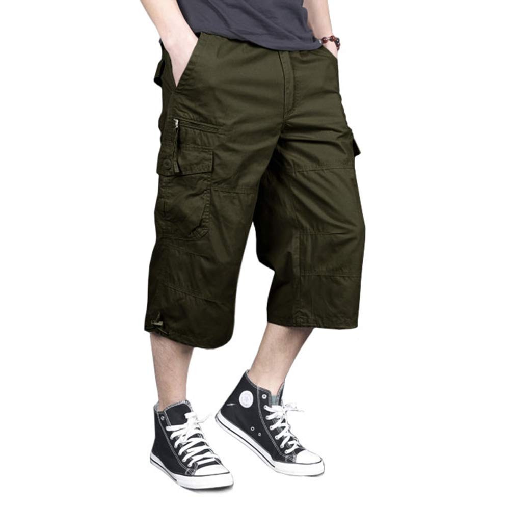Men's Capri Shorts Long Cargo Shorts Below Knee Shorts 3/4 Cotton Casual Shorts
