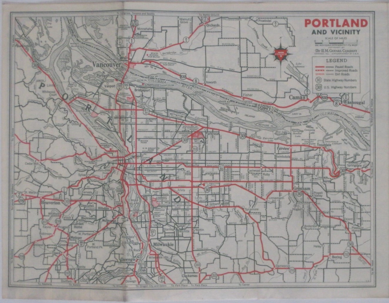 1946 CONOCO Road Map OREGON Columbia River Highway Portland Crater Lake Nat'l Pk