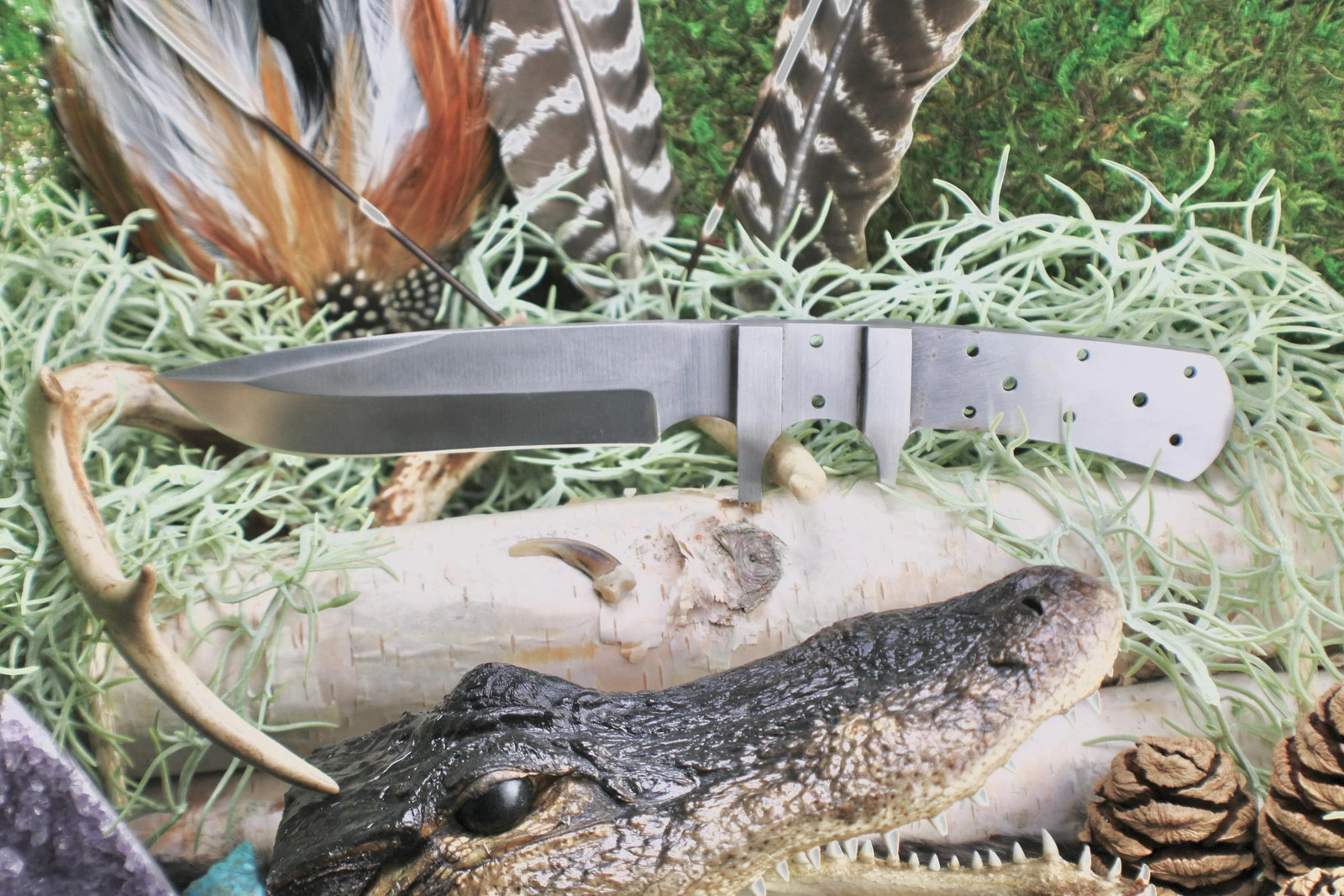 DIY Clip Point Hunting Knife Making Kit: 440C Blade, Bone/Horn Handle