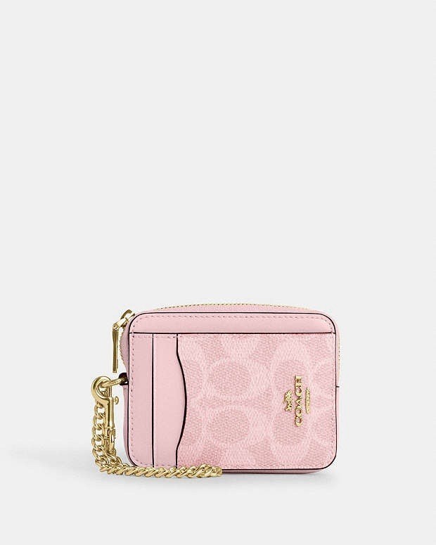 NWT Coach Zip Card Case In Signature Canvas CW883 POWDER PINK