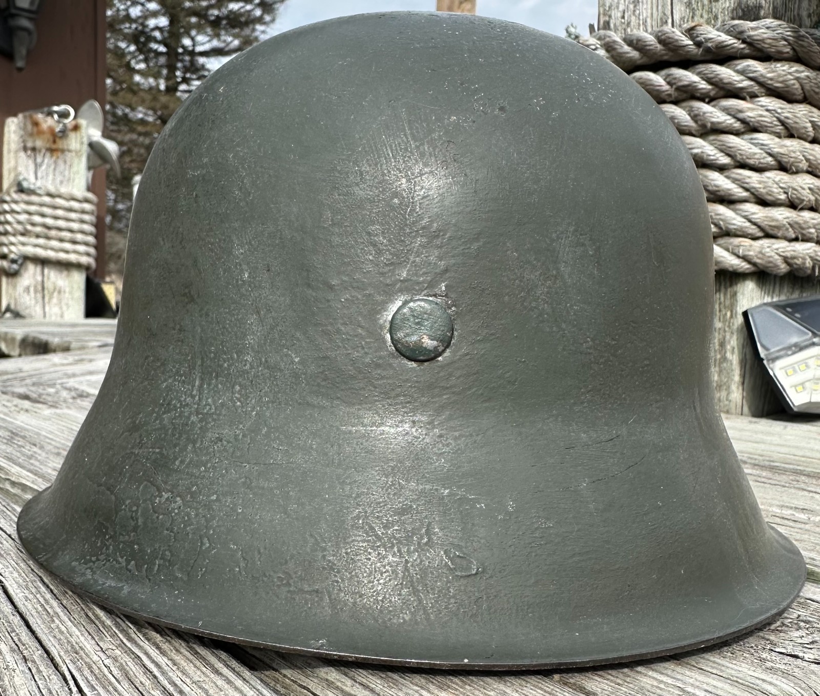 Original German M42 Combat Helmet Stahlhelm - Ex Snow Camo!