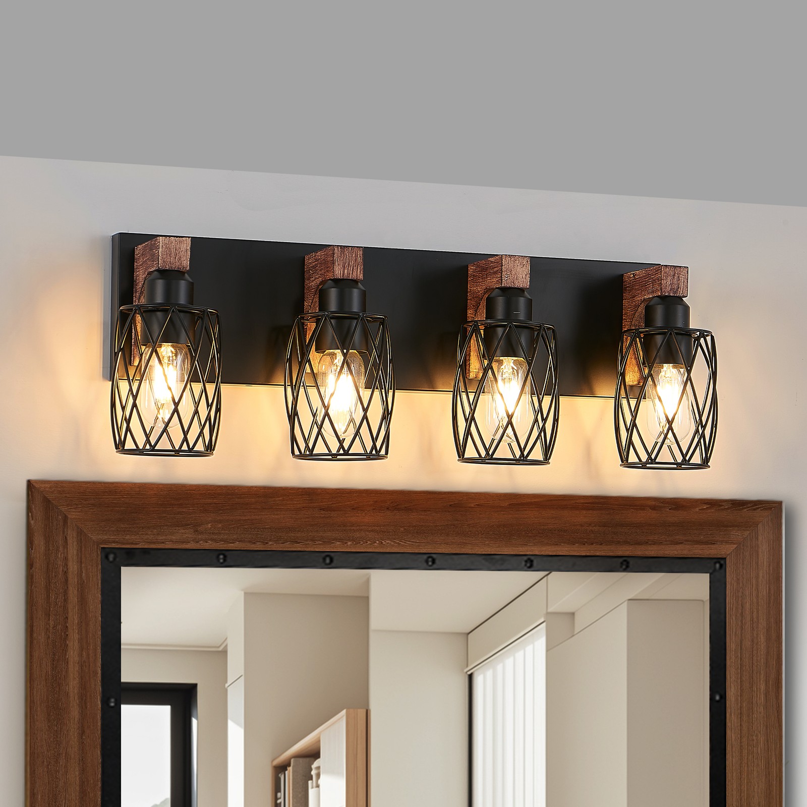 24" Rustic Caged Vanity Light 4 Lights Bathroom Mirror Wall Lamp Sconce Fixture