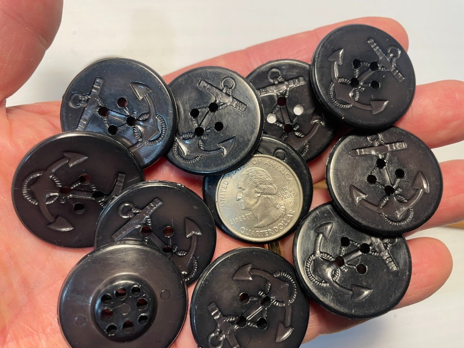 Pea Coat Buttons new old stock 1 '' 1/4 inch Black Navy Military Anchor # PC1