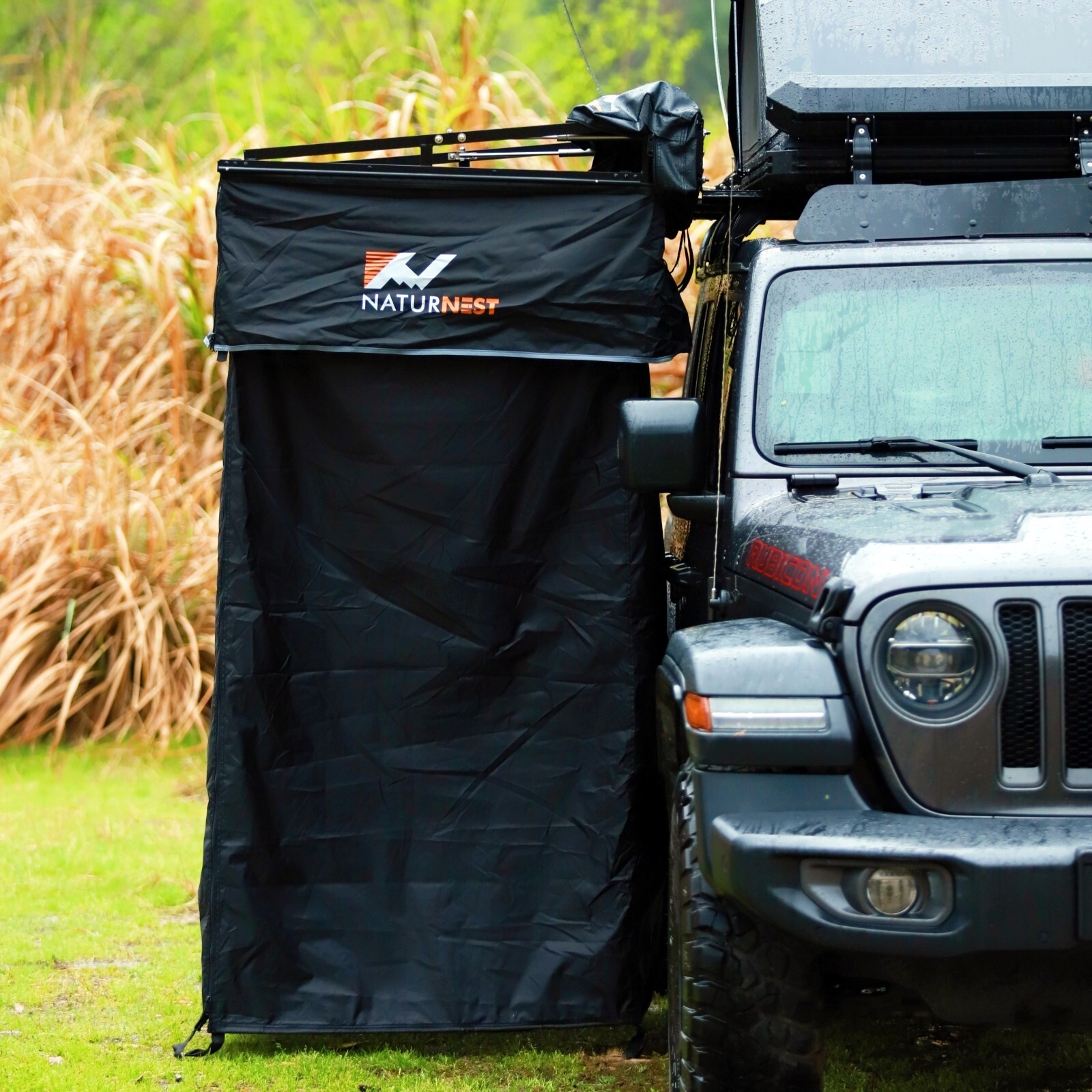 Naturnest Car Camping Shower Tent Overland Shower Awning with Roof LED Floor Mat