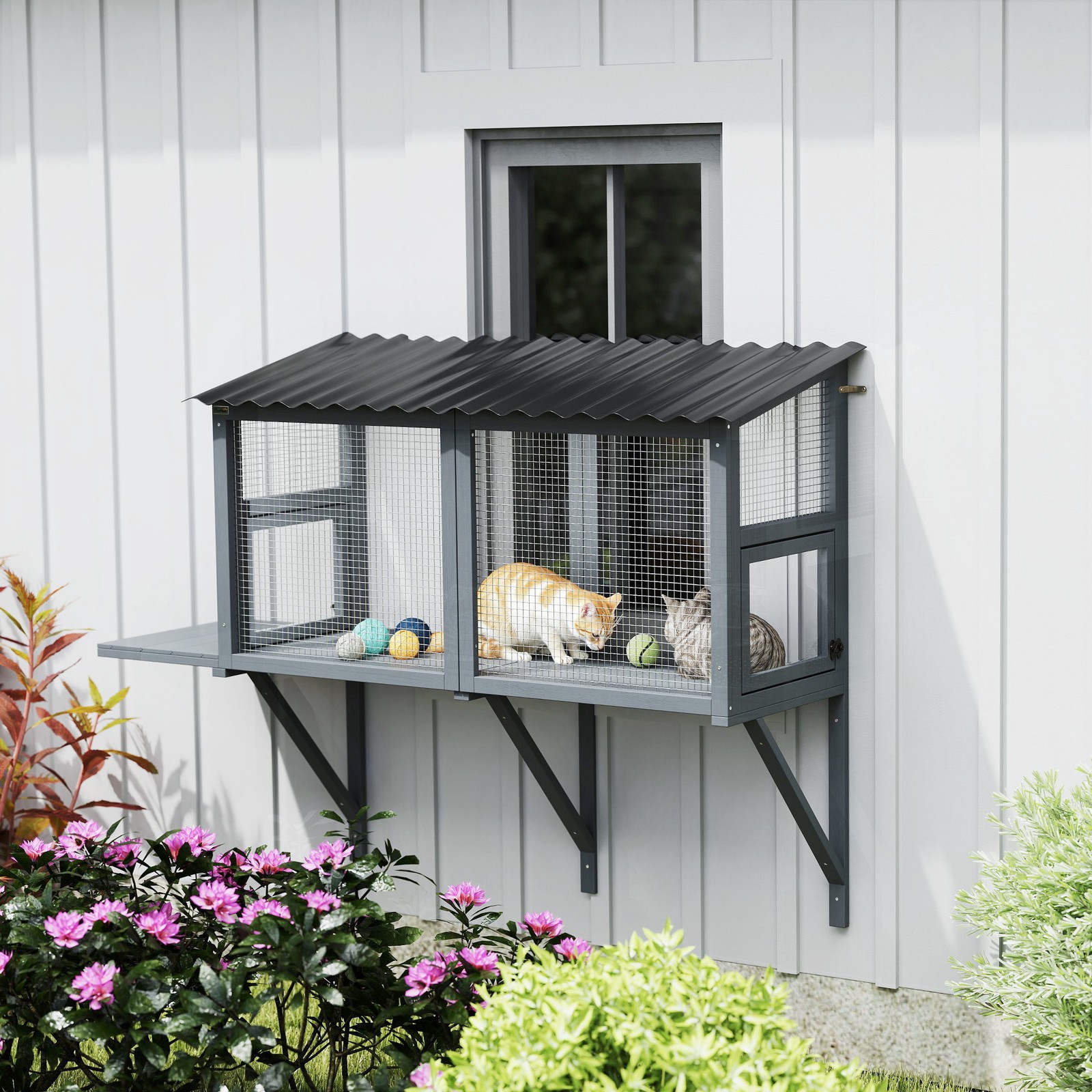 Outdoor Cat Catio, Cat Enclosure Window Perch with Jumping Platform