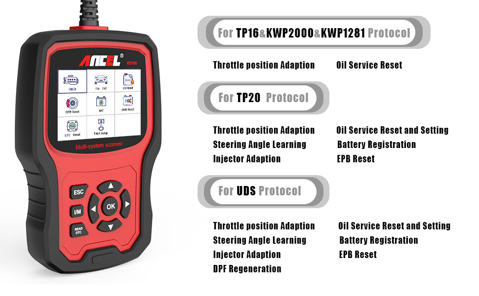 ANCEL VD500 VD700 All System Oil ABS SRS DPF OBD2 Scanner Code Reader Diagnostic
