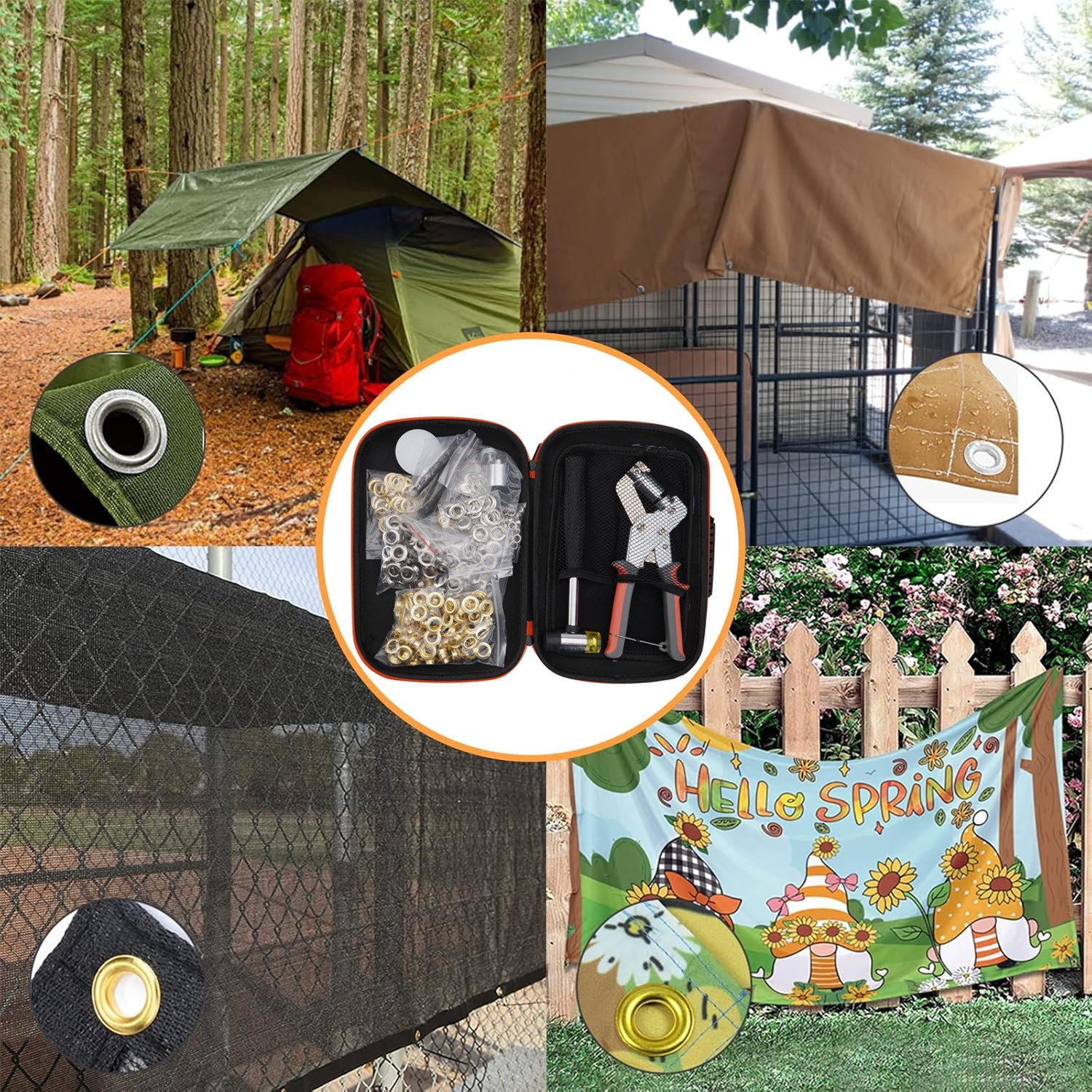 Grommet Tool Kit, Handheld Hole Punch Pliers, Hammer, Hole Punch, 400PCS Eyelets