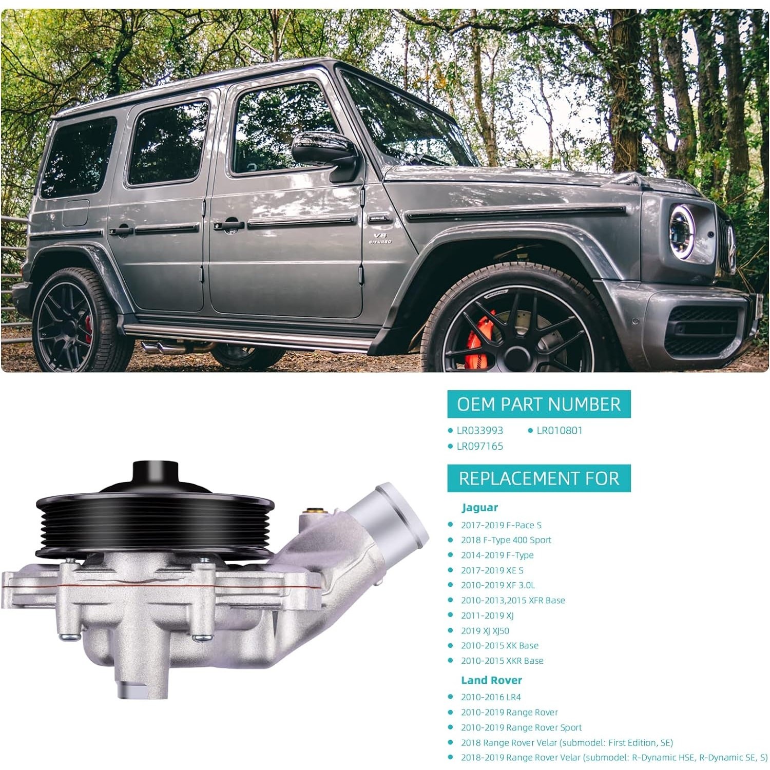 Water Pump LR033993 LR010801 LR097165 For Land Rover LR4 Range Rover