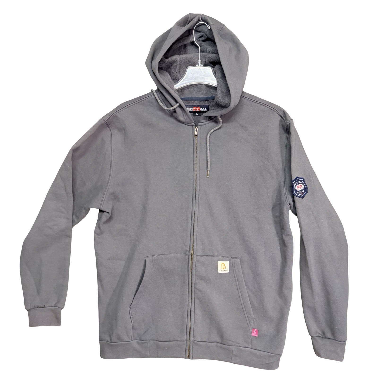 Bocomal FR Jacket Gray Mens Large NFPA 2112 CAT 2 Flame Resistant Work Hoodie