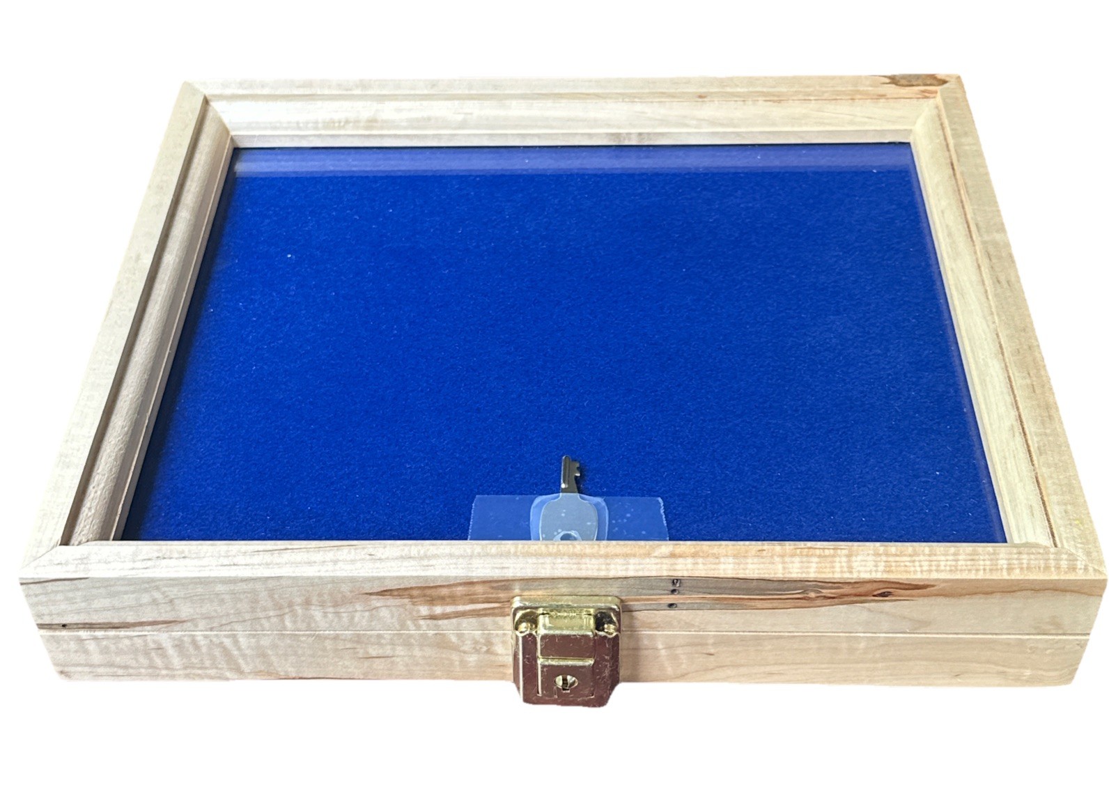 Maple Wood Display Case 12 X 9.5 X 2”with Blue Liner for Arrowheads Knives Coins