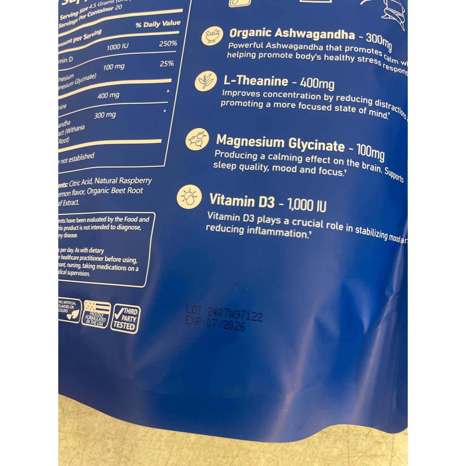 Supracalm Powdered Drink Mix 20 Servings/ Pack No Sugar Raspberry Lemonade 07/26