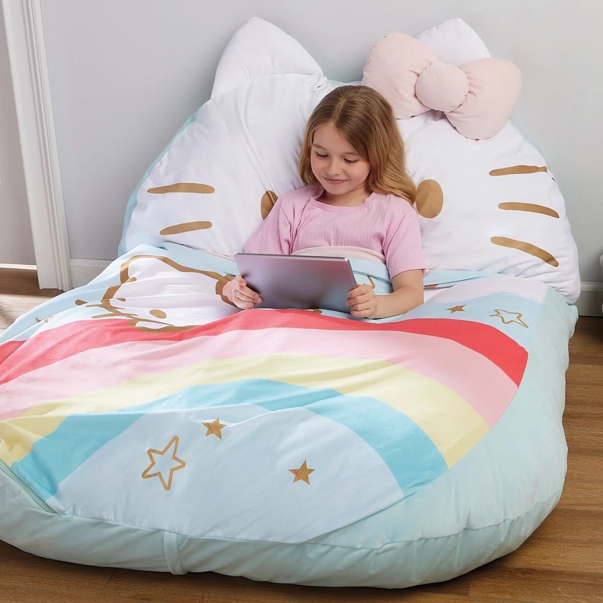 Hello Kitty Rainbow Floor Lounger - 47" x 69" Plush Kids Sleeping Bag Bed Seat