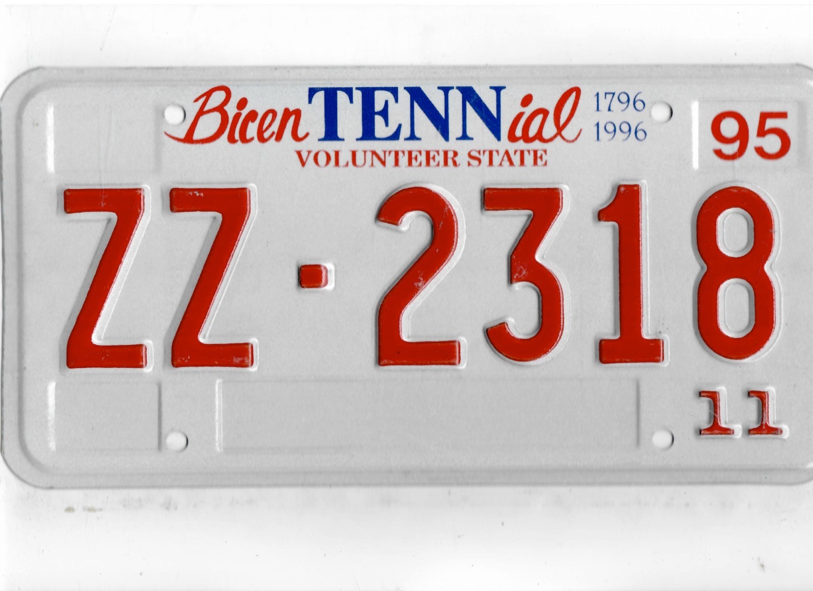 TENNESSEE 1995 license plate "ZZ-2318" **15-MILE ZONE TRUCK**80,000 lbs.**MINT**