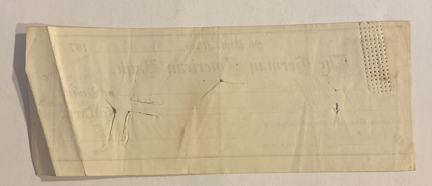 Vintage Check 1878 ~ German American Bank ~ St. Paul Minnesota MN