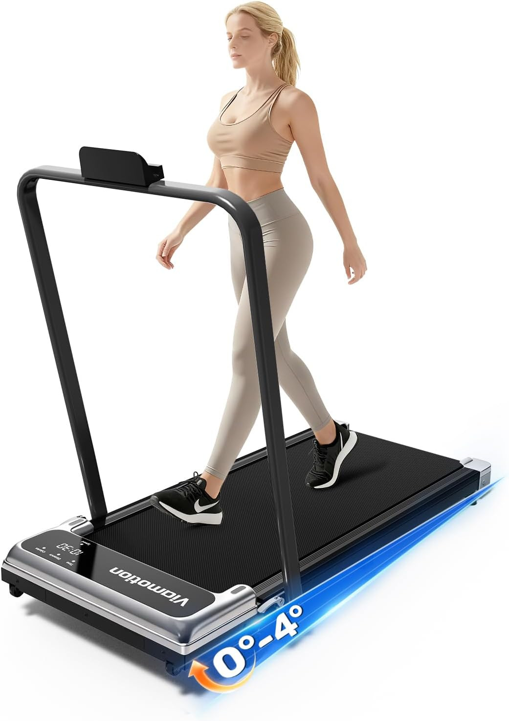 Walking Pad Treadmill with Handle Bar and Adjustable Incline, Compact Portable T