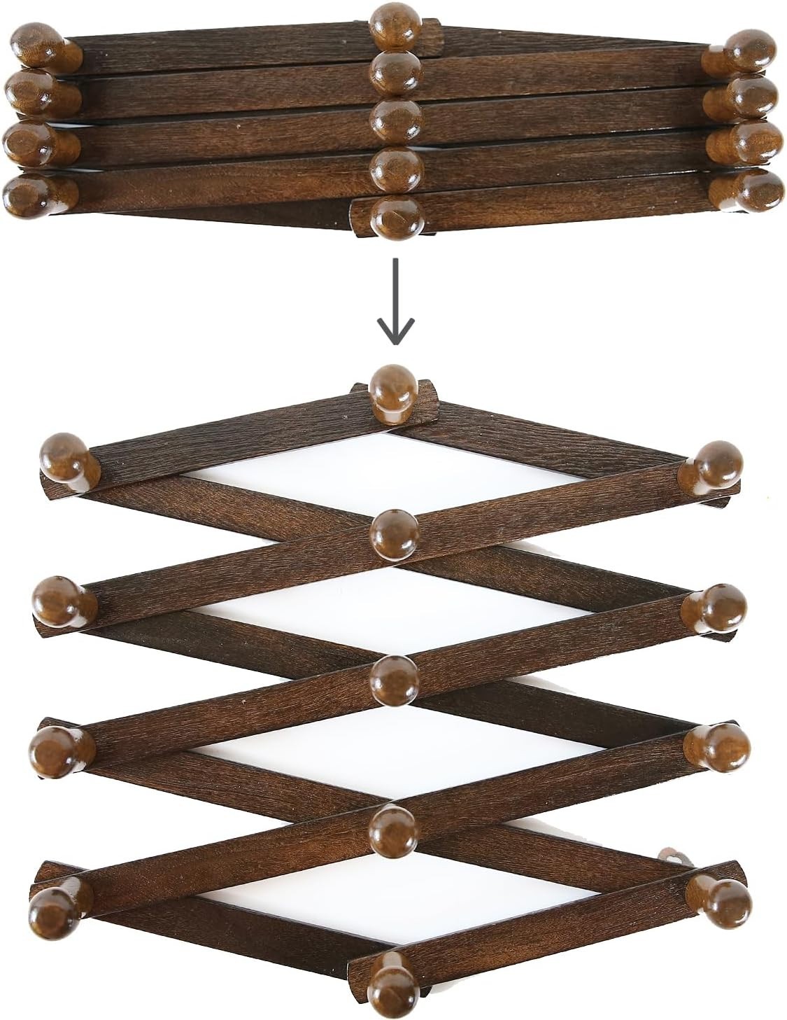 Wall Expandable Coat Rack Accordion Style Hat Rack Coffee Mug Hanger 13 Wood ...