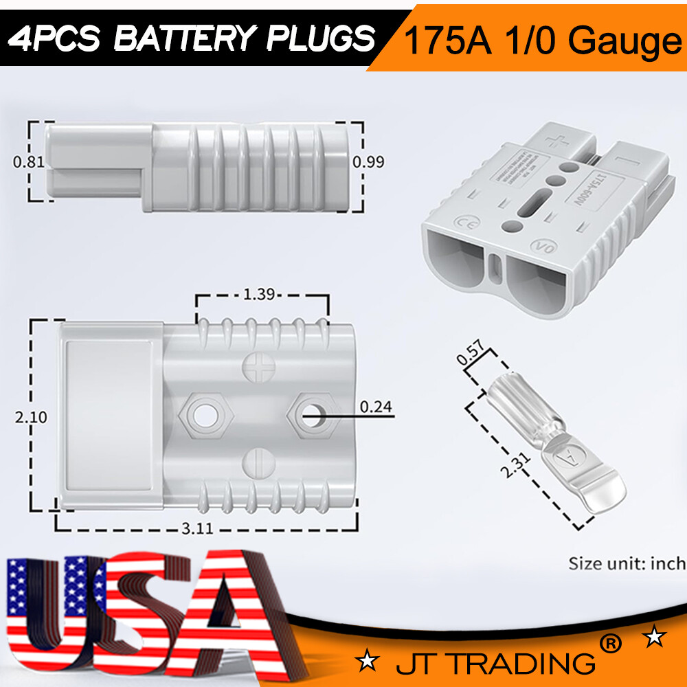 4X Battery Plugs Quick Connect Disconnect Jumper Cable Connectors Winch 175A