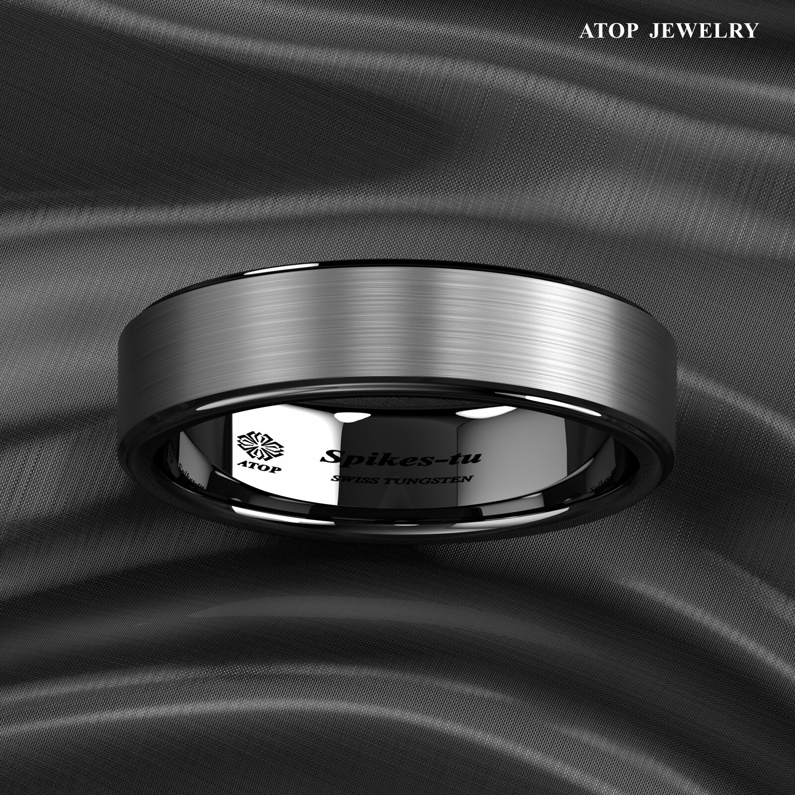 8/6mm Black Brushed Titanium Color Tungsten ring Wedding Band ATOP Men's Jewelry
