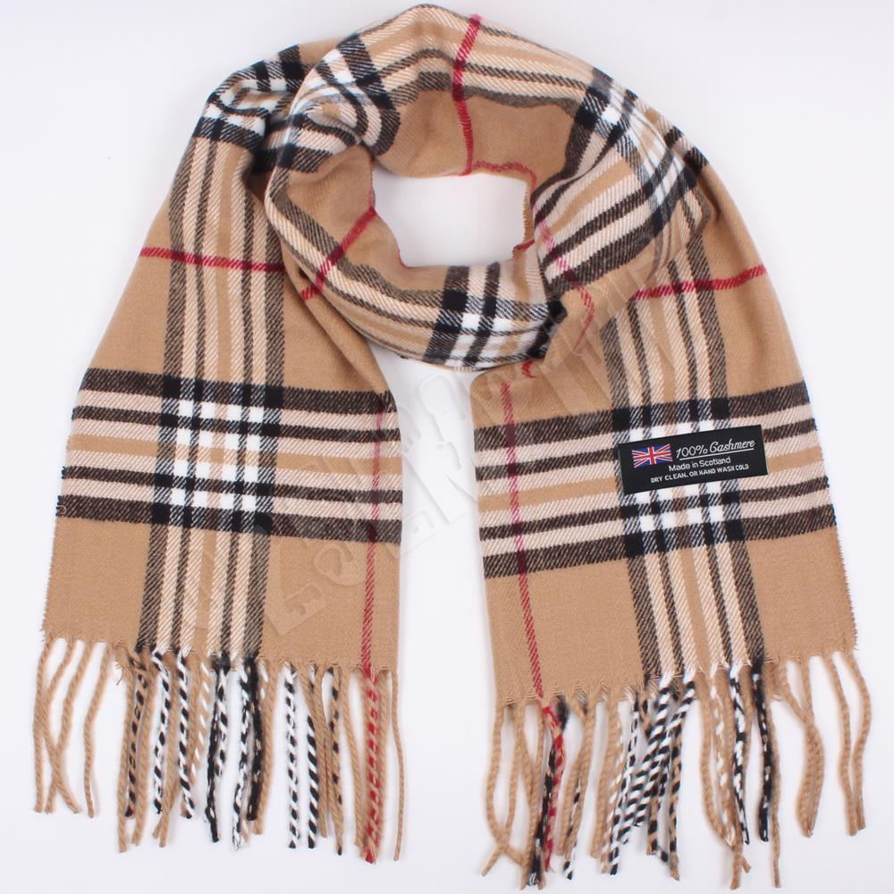 Men's 100% CASHMERE Scarf Camel tartan Plaid Stripe Design Soft