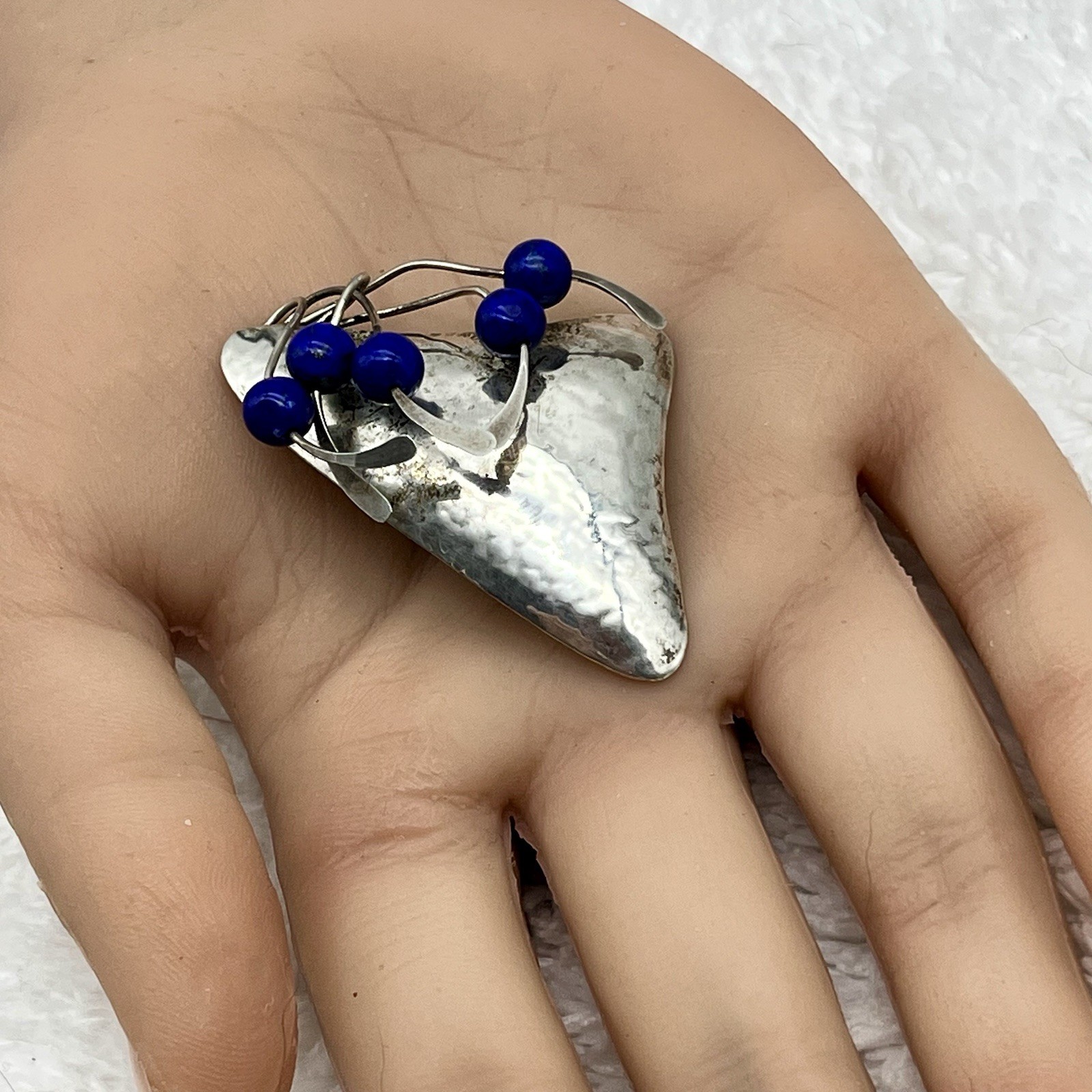 Sterling Silver Jewelry Set Brooch Earrings Lapis Modernist Signed Jean Newlin