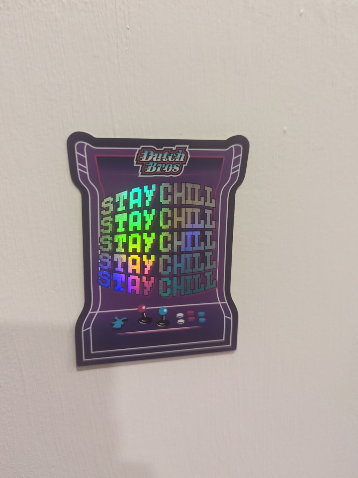 BULK DISCOUNT; Dutch Bros Sticker Purple Arcade Machine Holographic Stay Chill
