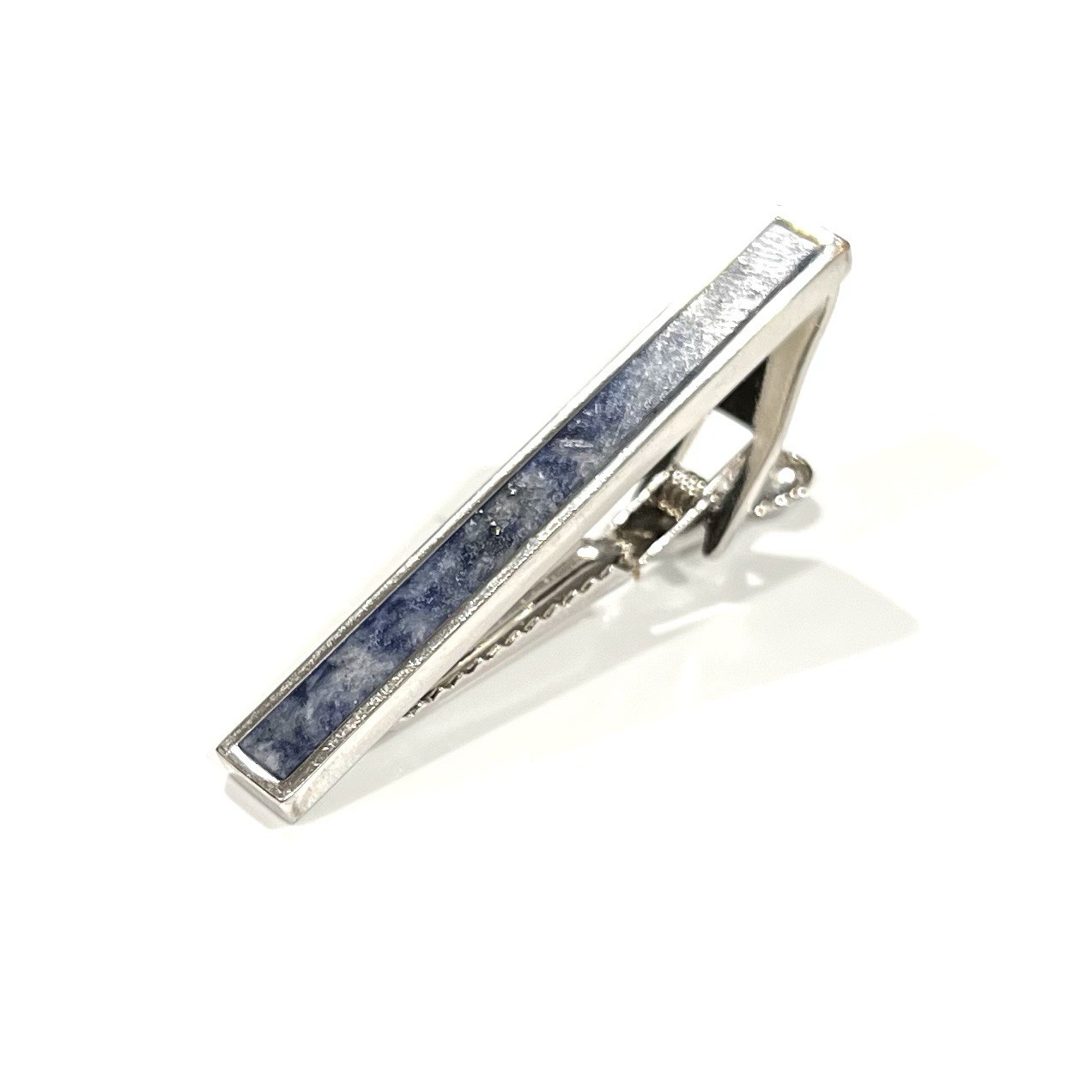 Silver Border Sodalite Stone Tie Clip Men Birthday Wedding Gift Tie Bar