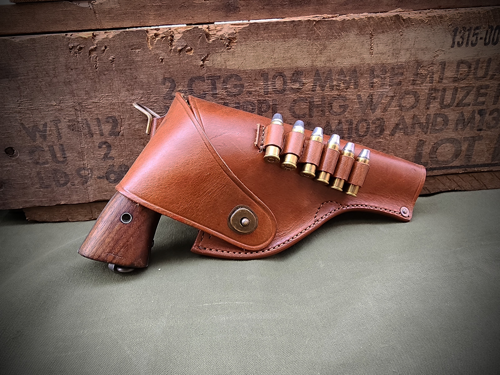 US S&W Victory Model Revolver Holster Brown Leather .38 Special Shell Loops