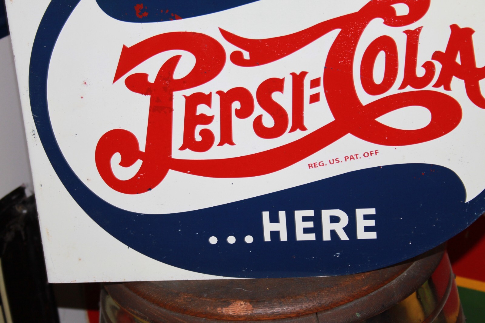 SCARCE 1944 PEPSI COLA SODA POP 2-SIDED PAINTED METAL FLANGE DEALER SIGN COKE