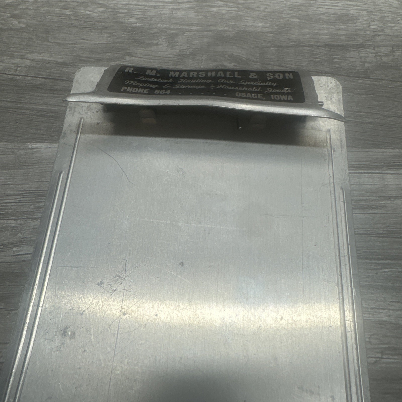 Vintage R. M. MARSHALL & SON Metal Clipboard Osage Iowa